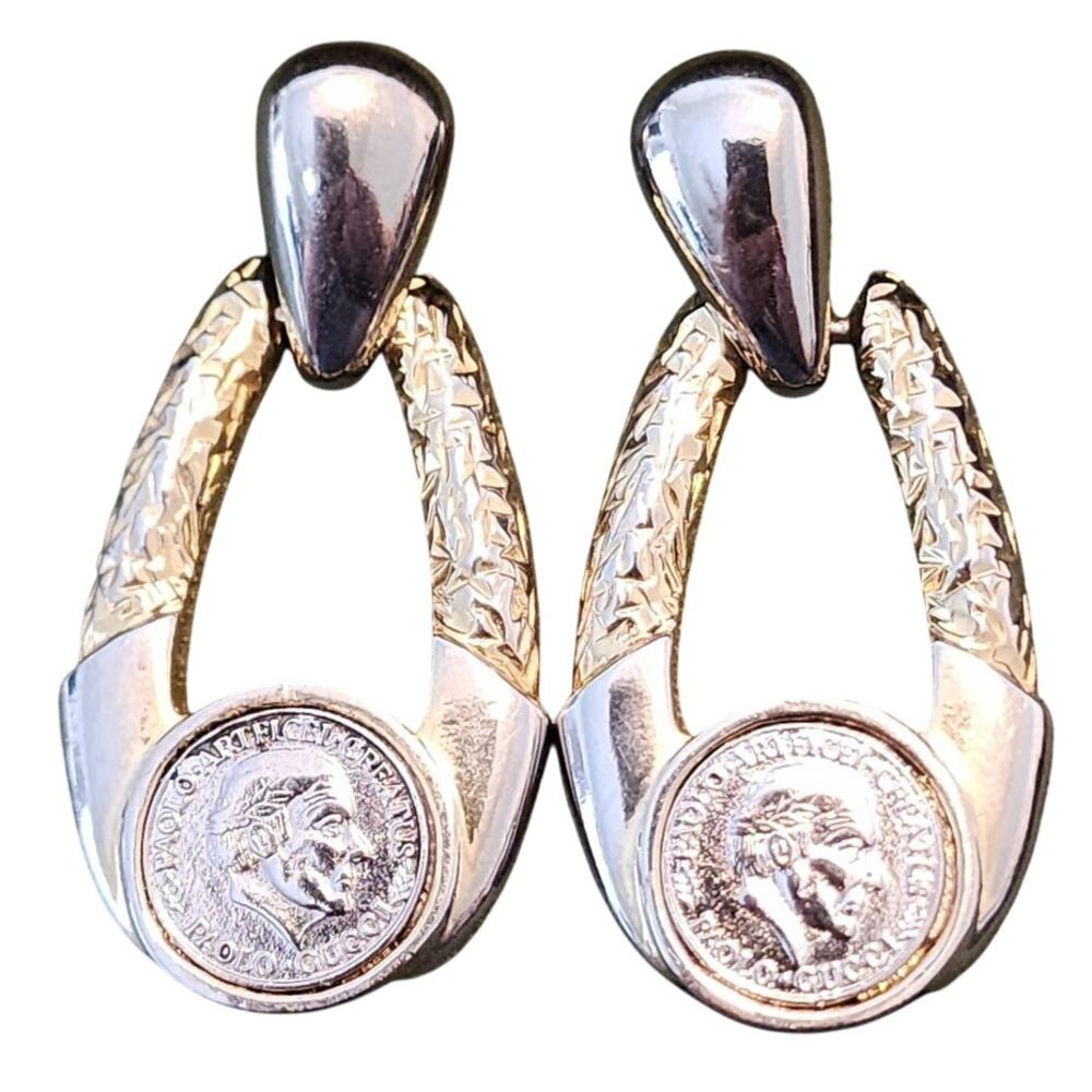 Paolo Gucci Two-Tone Coin Door Knocker Earrings, Vintage